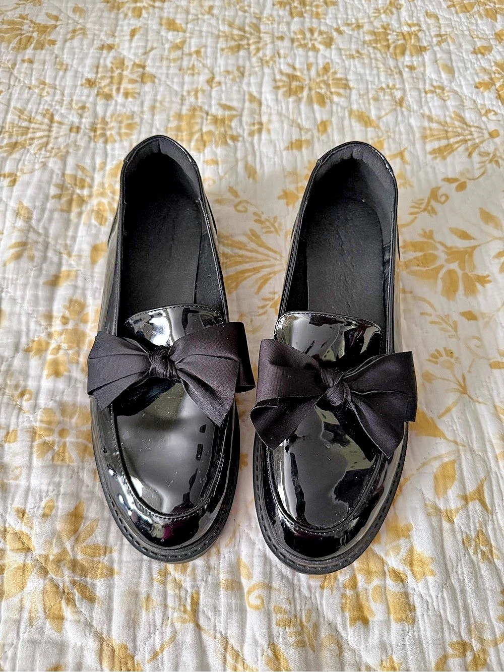Black Bow Patent Mules